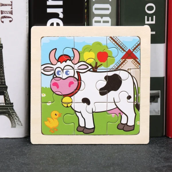Kids Wooden Puzzle Baby Cartoon Animal Traffic Tangram - Image 43