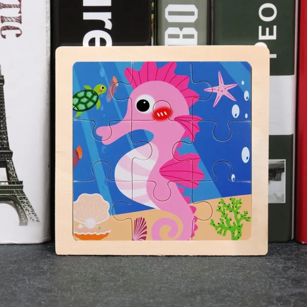 Kids Wooden Puzzle Baby Cartoon Animal Traffic Tangram - Image 39