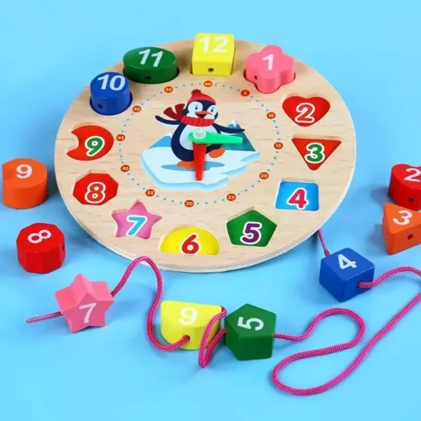 Wooden Number Blocks Puzzle Shape Color Sorting Clock - Image 2