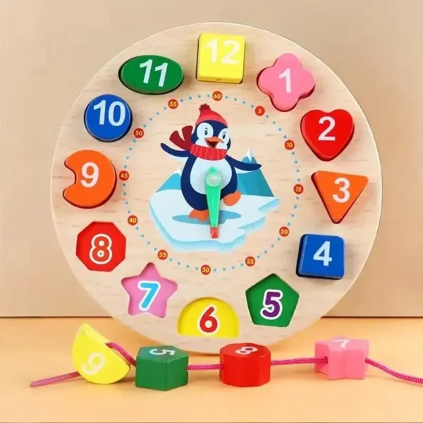 Wooden Number Blocks Puzzle Shape Color Sorting Clock
