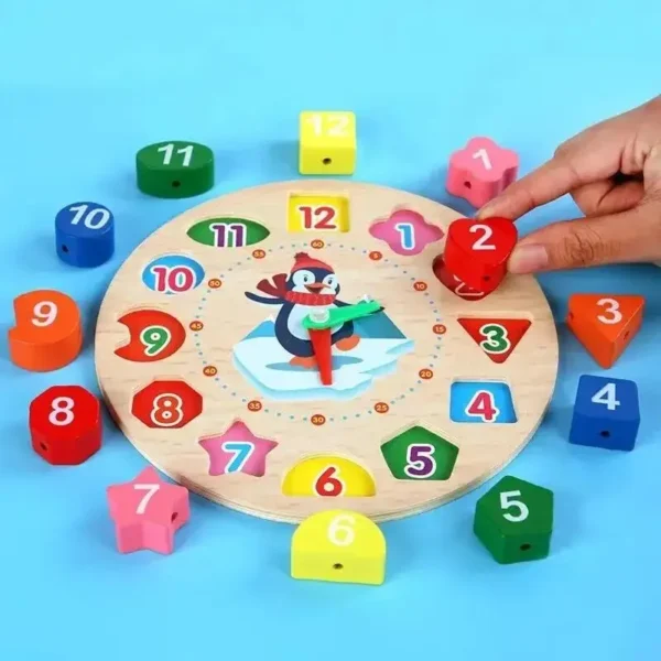 Wooden Number Blocks Puzzle Shape Color Sorting Clock - Image 4