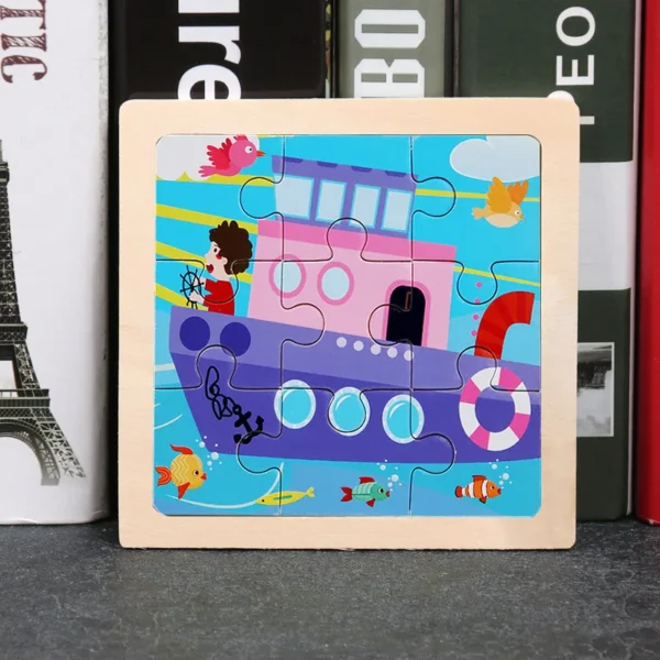 Kids Wooden Puzzle Baby Cartoon Animal Traffic Tangram - Image 38