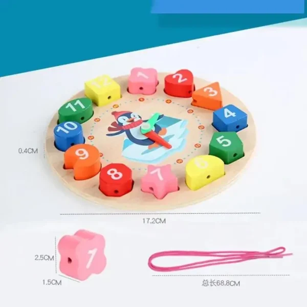 Wooden Number Blocks Puzzle Shape Color Sorting Clock - Image 5