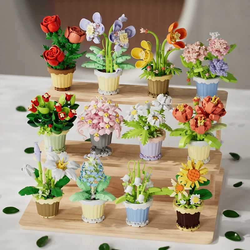 Building block flower potted plant assembly toy