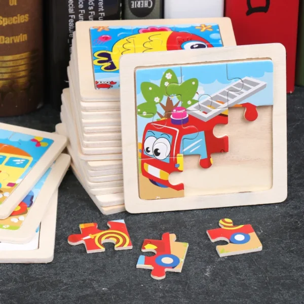 Kids Wooden Puzzle Baby Cartoon Animal Traffic Tangram - Image 2