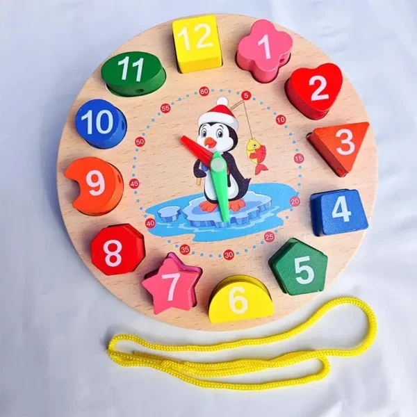 Wooden Number Blocks Puzzle Shape Color Sorting Clock - Image 7