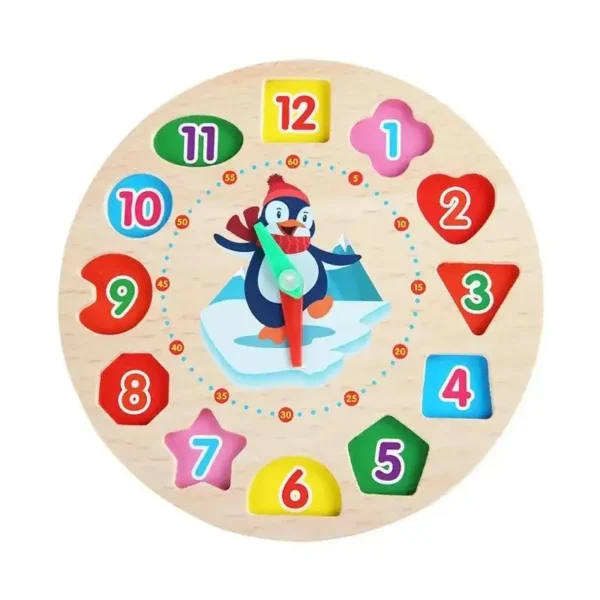 Wooden Number Blocks Puzzle Shape Color Sorting Clock - Image 6